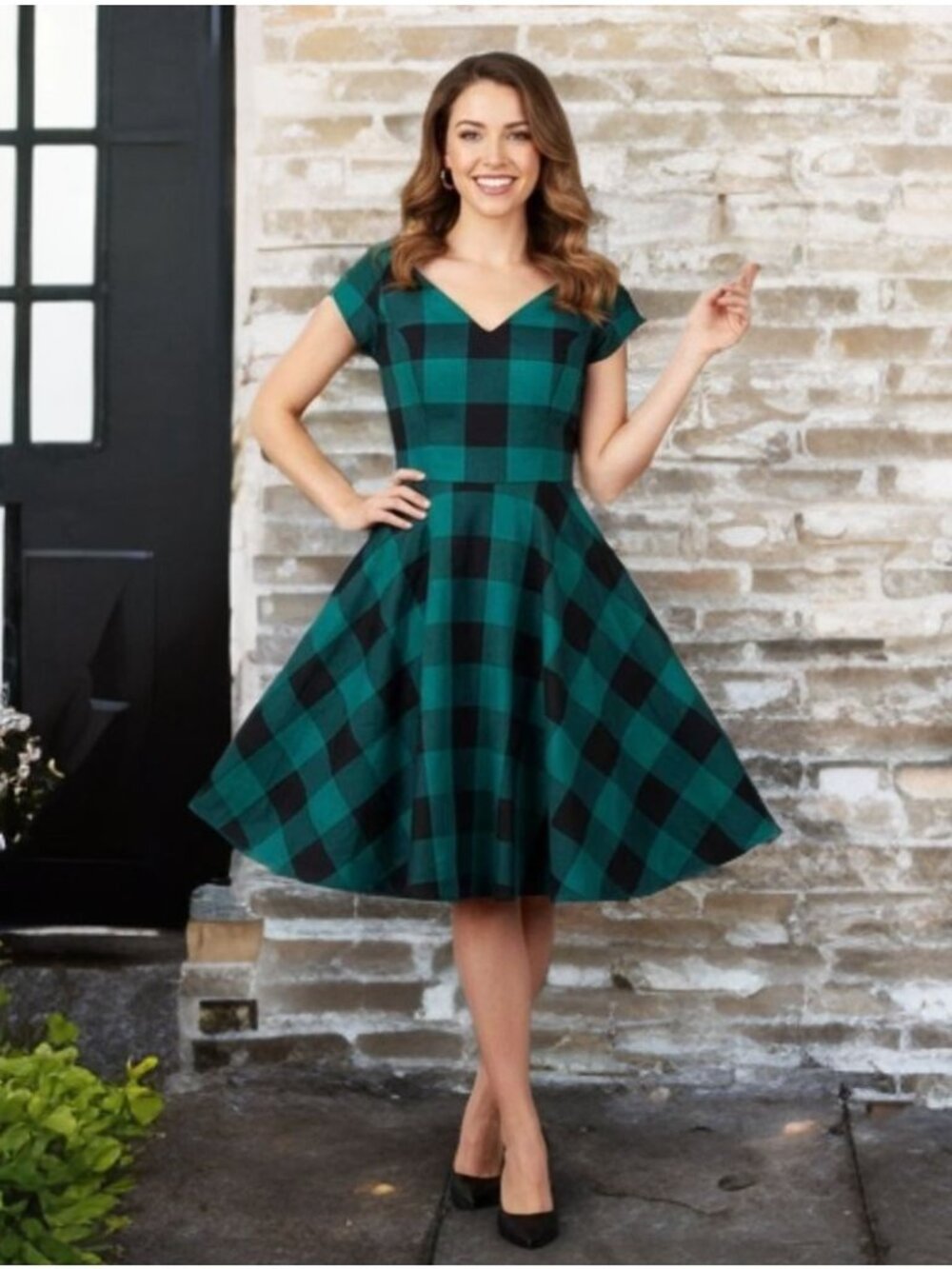 Hell Bunny Teen Spirit Fit & Flare Midi Dress Plaid Pinup A-Line Pockets Retro